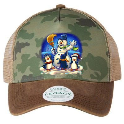 Snowman With Penguins Having Fun Legacy Tie Dye Trucker Hat