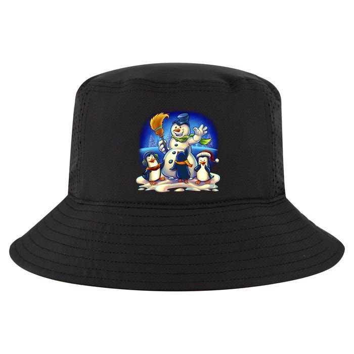Snowman With Penguins Having Fun Cool Comfort Performance Bucket Hat