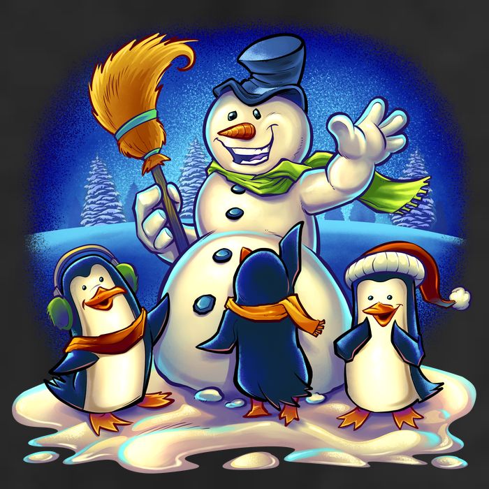 Snowman With Penguins Having Fun Cool Comfort Performance Bucket Hat