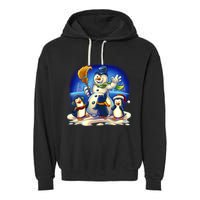 Snowman With Penguins Having Fun Garment-Dyed Fleece Hoodie