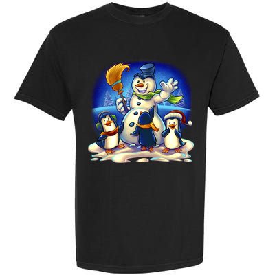 Snowman With Penguins Having Fun Garment-Dyed Heavyweight T-Shirt
