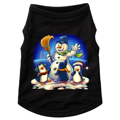 Snowman With Penguins Having Fun Doggie Tank