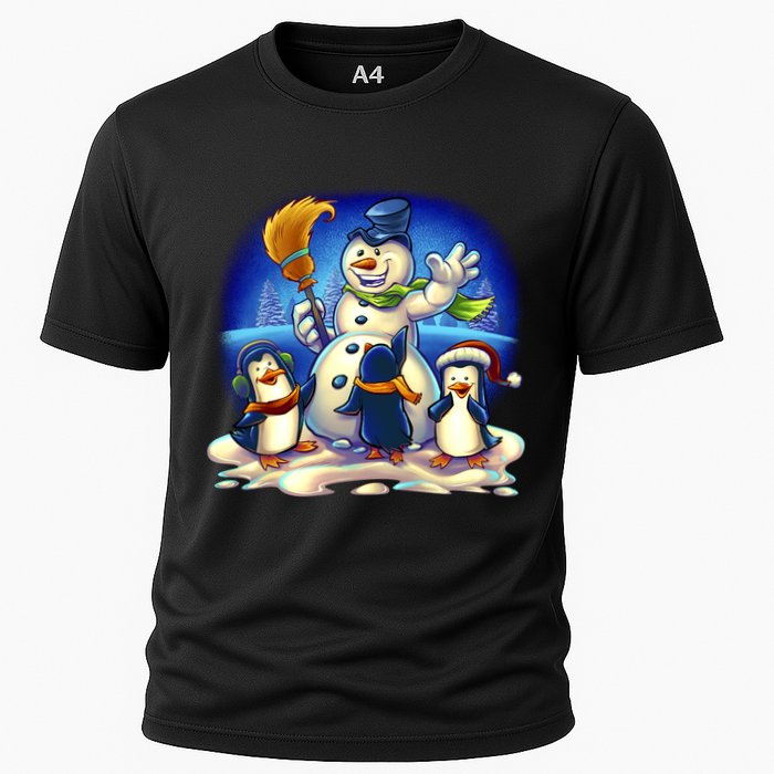 Snowman With Penguins Having Fun Performance Shirt