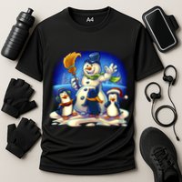 Snowman With Penguins Having Fun Performance Shirt