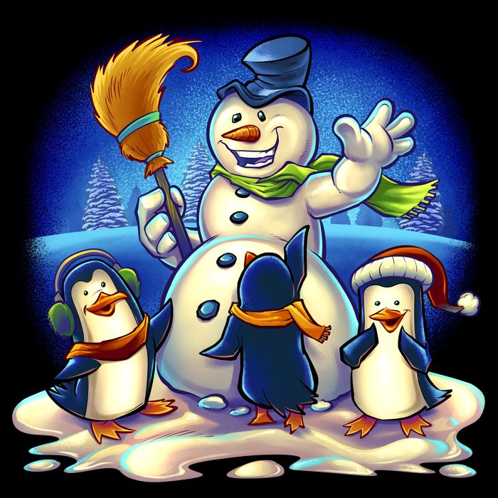 Snowman With Penguins Having Fun Backpack