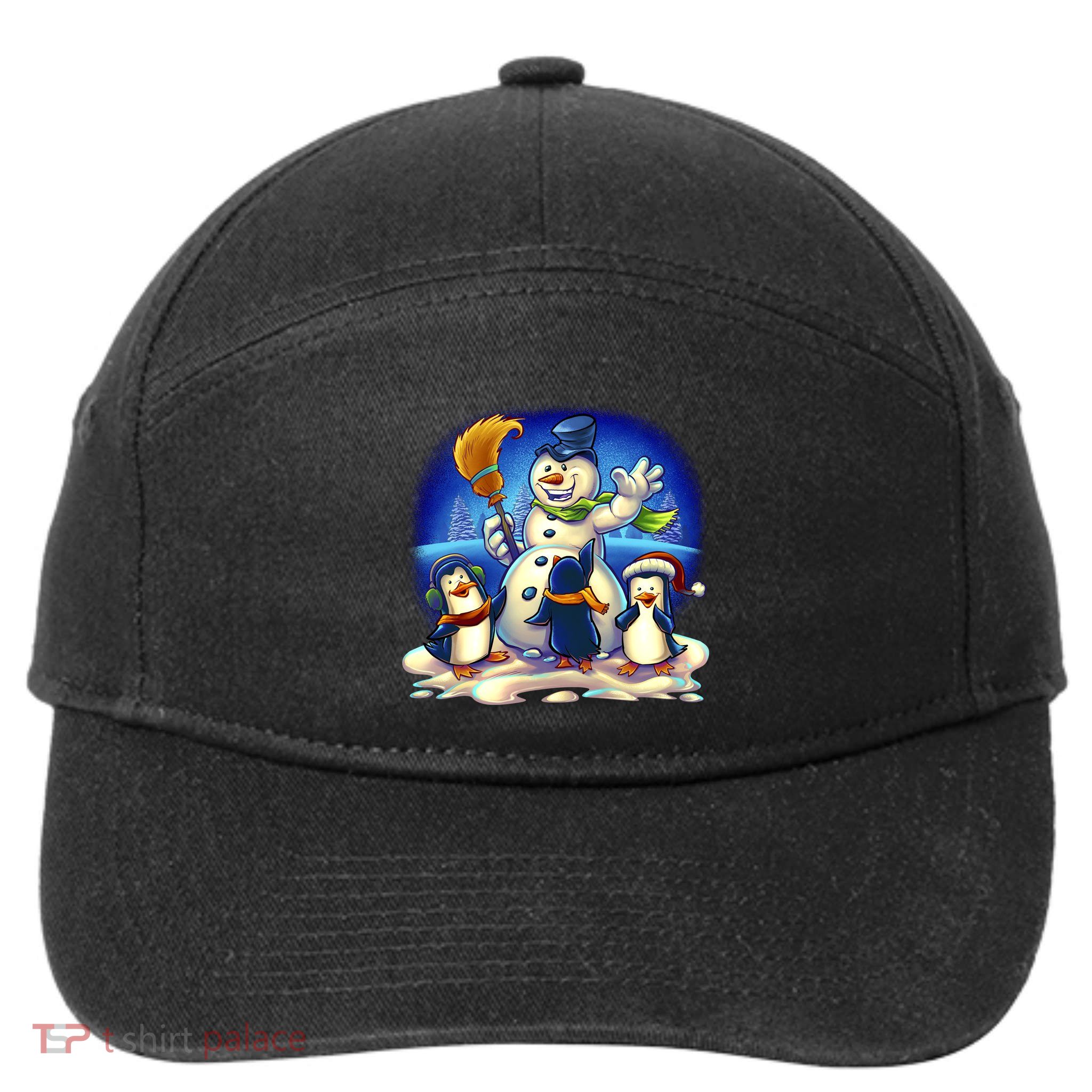 Snowman With Penguins Having Fun 7-Panel Snapback Hat