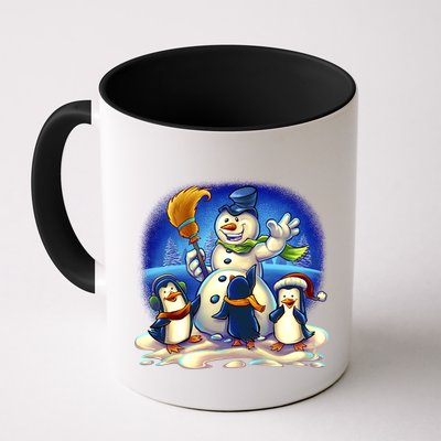 Snowman With Penguins Having Fun Mug