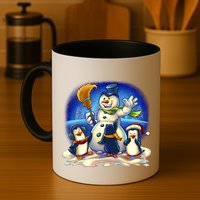 Snowman With Penguins Having Fun Mug