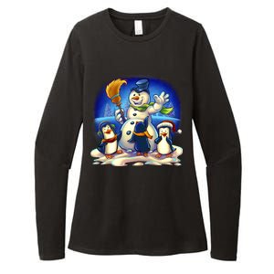 Snowman With Penguins Having Fun Womens CVC Long Sleeve Shirt