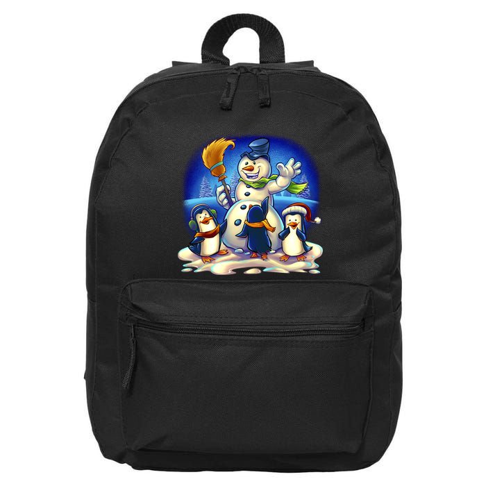 Snowman With Penguins Having Fun 16 in Basic Backpack