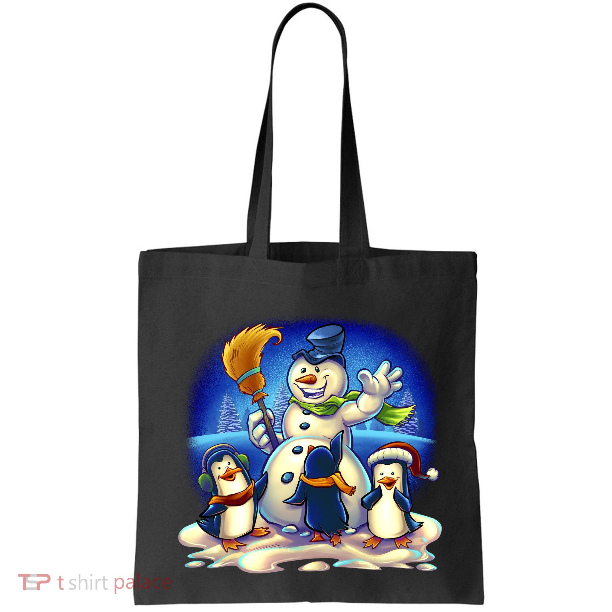 Snowman With Penguins Having Fun Bag