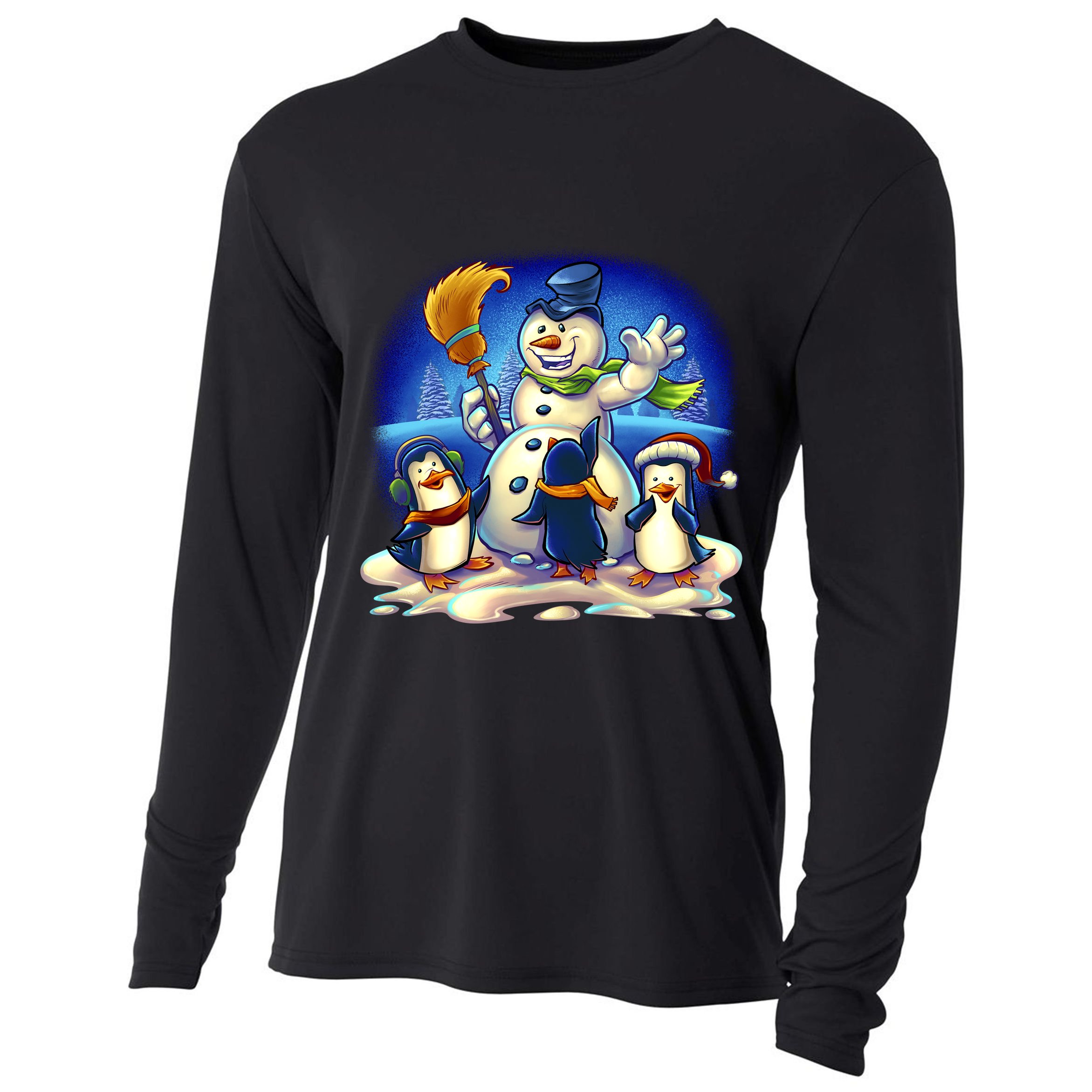 Snowman With Penguins Having Fun Cooling Performance Long Sleeve Crew