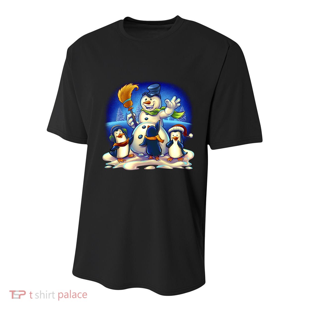 Snowman With Penguins Having Fun Youth Performance Sprint T-Shirt