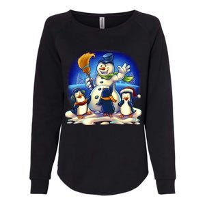 Snowman With Penguins Having Fun Womens California Wash Sweatshirt