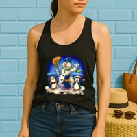 Snowman With Penguins Having Fun Womens Tank Top