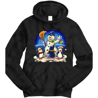 Snowman With Penguins Having Fun Tie Dye Hoodie