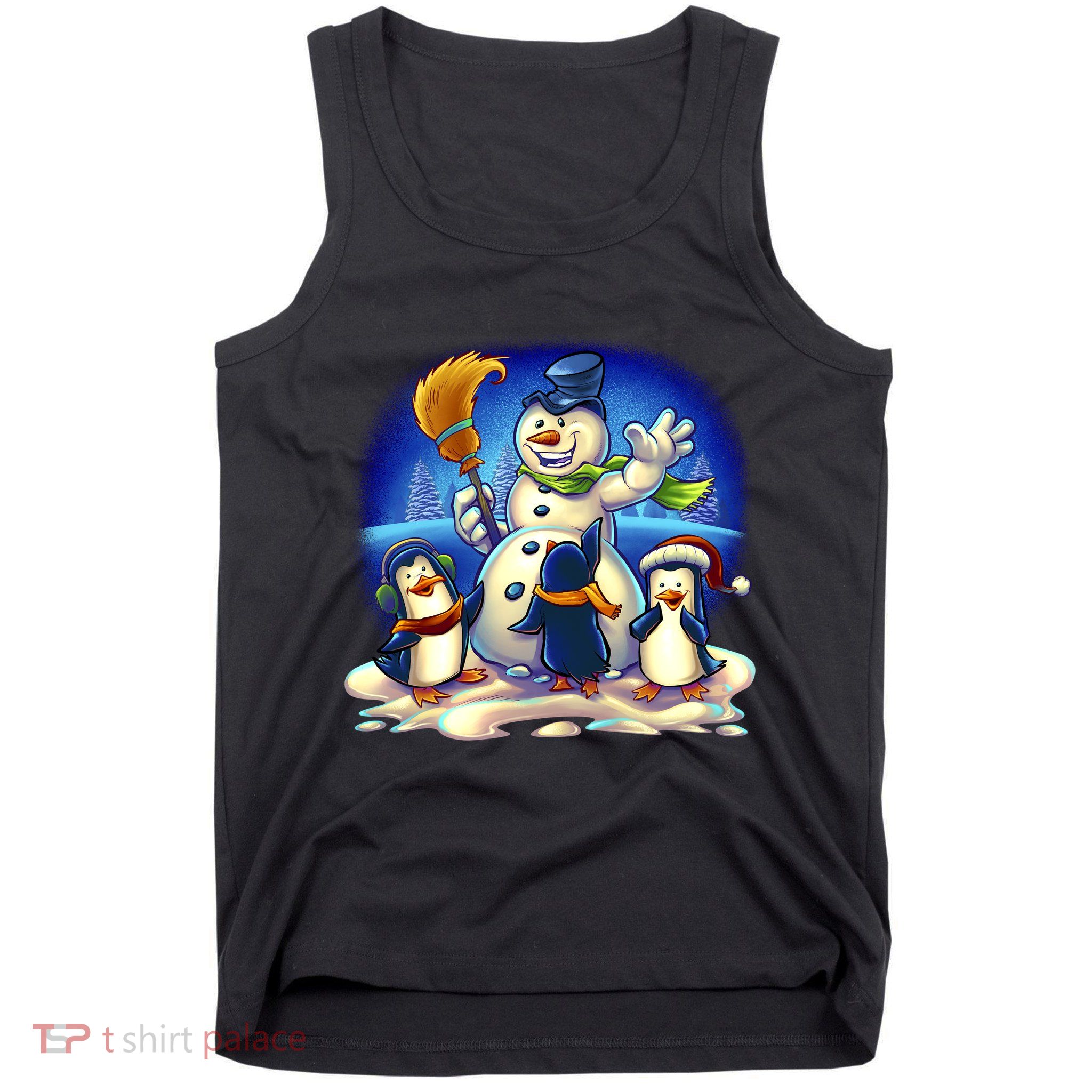 Snowman With Penguins Having Fun Tank Top