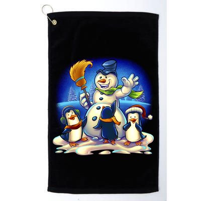 Snowman With Penguins Having Fun Golf Towel