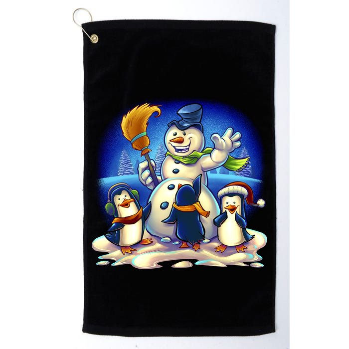 Snowman With Penguins Having Fun Golf Towel