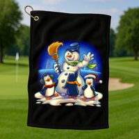 Snowman With Penguins Having Fun Golf Towel