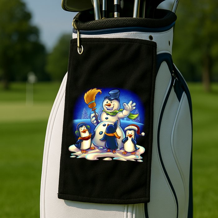 Snowman With Penguins Having Fun Golf Towel