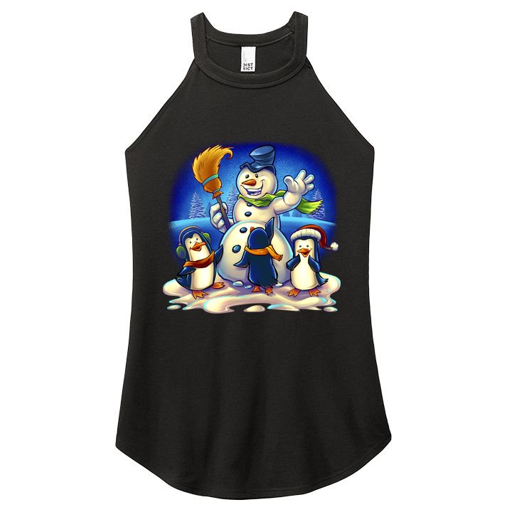Snowman With Penguins Having Fun Women's Perfect Tri Rocker Tank