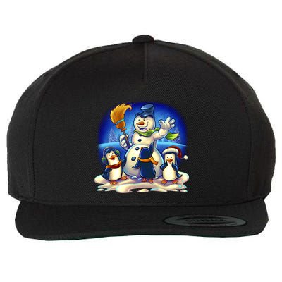 Snowman With Penguins Having Fun Wool Snapback Cap