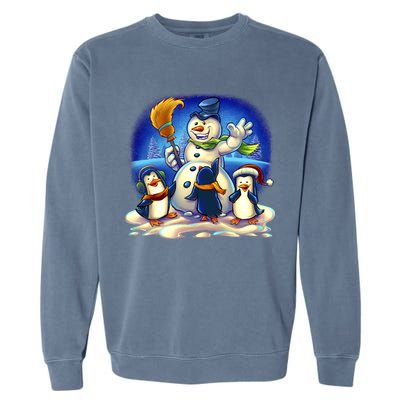 Snowman With Penguins Having Fun Garment-Dyed Sweatshirt