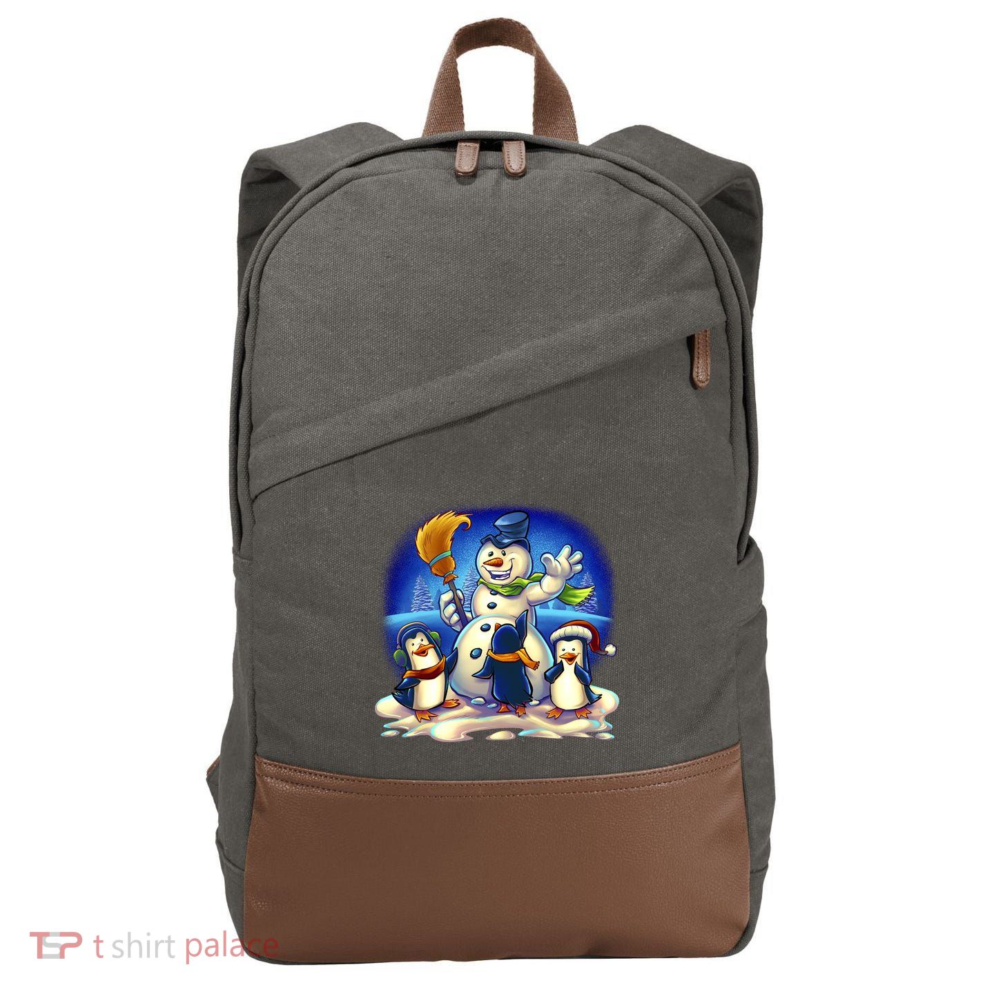 Snowman With Penguins Having Fun Cotton Canvas Backpack