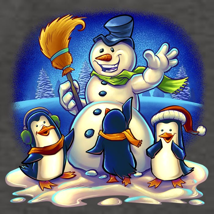 Snowman With Penguins Having Fun Vector Backpack