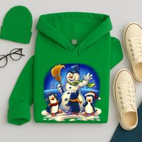 Snowman With Penguins Having Fun Hoodie