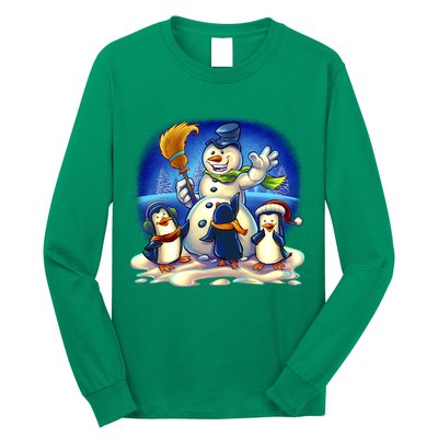 Snowman With Penguins Having Fun Long Sleeve Shirt