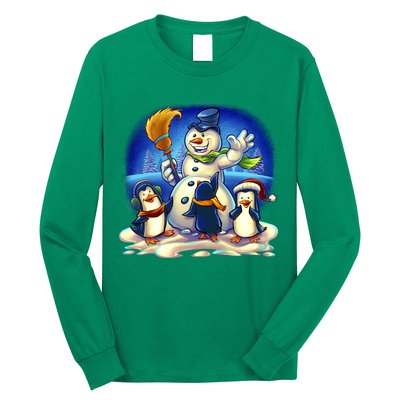 Snowman With Penguins Having Fun Long Sleeve Shirt