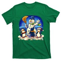 Snowman With Penguins Having Fun T-Shirt