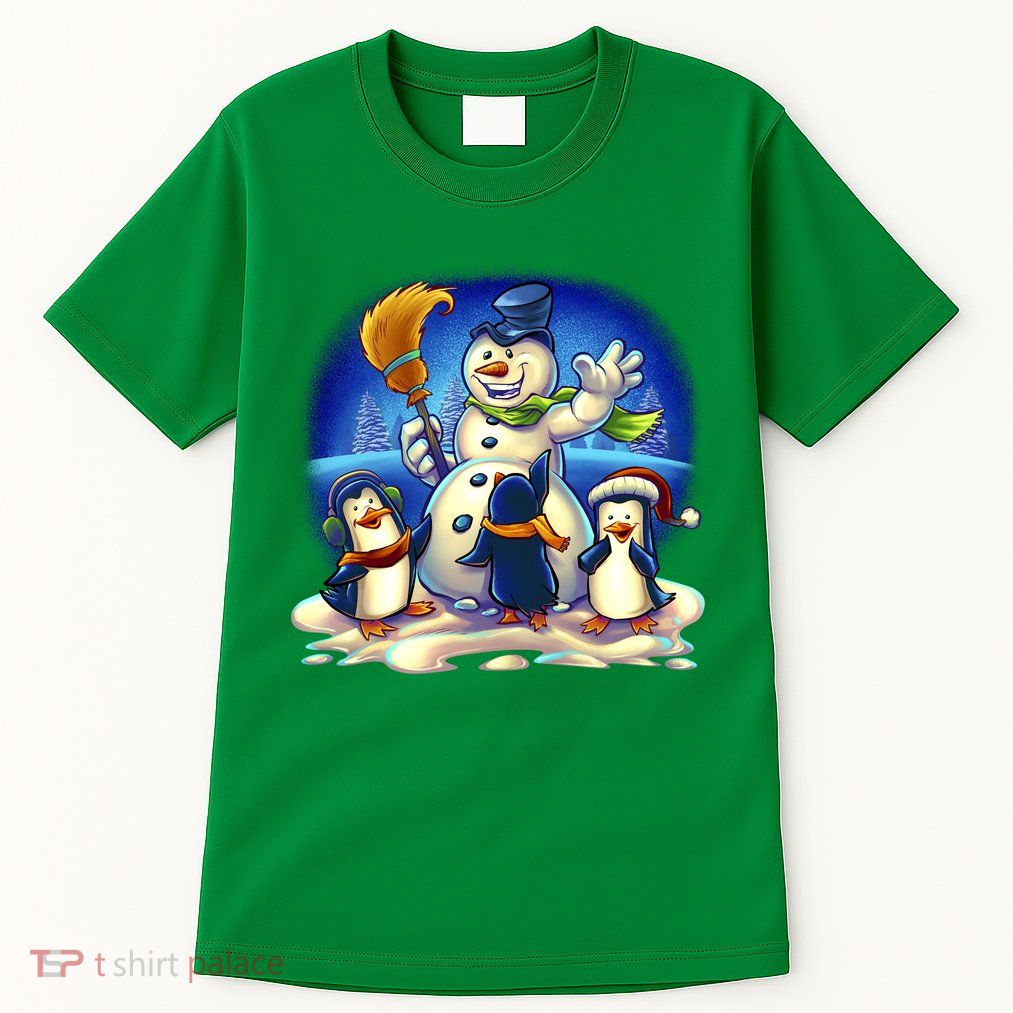 Snowman With Penguins Having Fun Tall T-Shirt