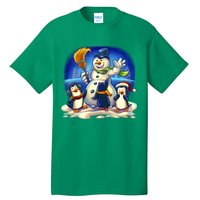 Snowman With Penguins Having Fun Tall T-Shirt