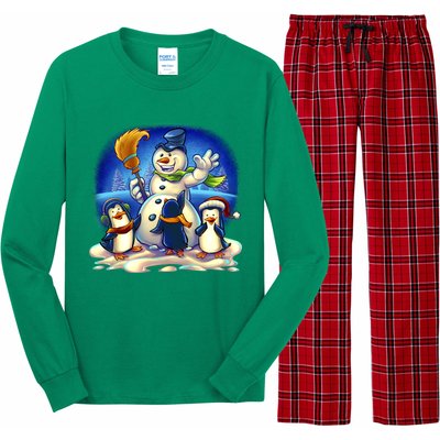 Snowman With Penguins Having Fun Long Sleeve Pajama Set