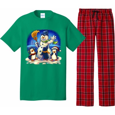 Snowman With Penguins Having Fun Pajama Set