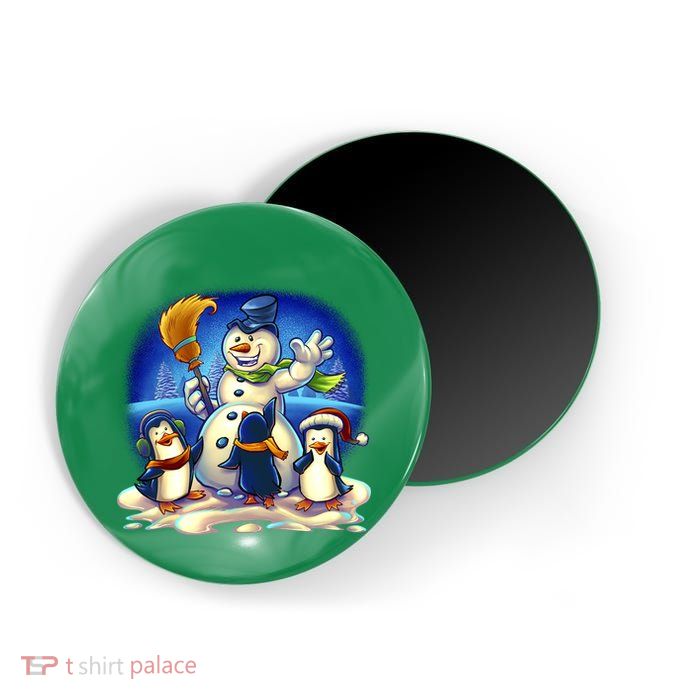 Snowman With Penguins Having Fun Magnet