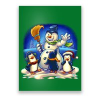 Snowman With Penguins Having Fun Poster