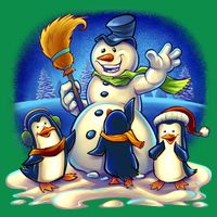 Snowman With Penguins Having Fun Poster