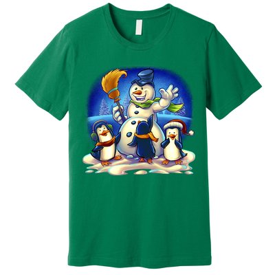 Snowman With Penguins Having Fun Premium T-Shirt