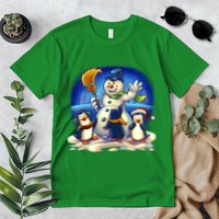 Snowman With Penguins Having Fun Premium T-Shirt