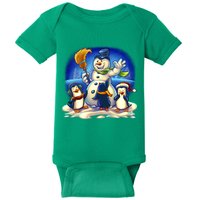 Snowman With Penguins Having Fun Baby Bodysuit