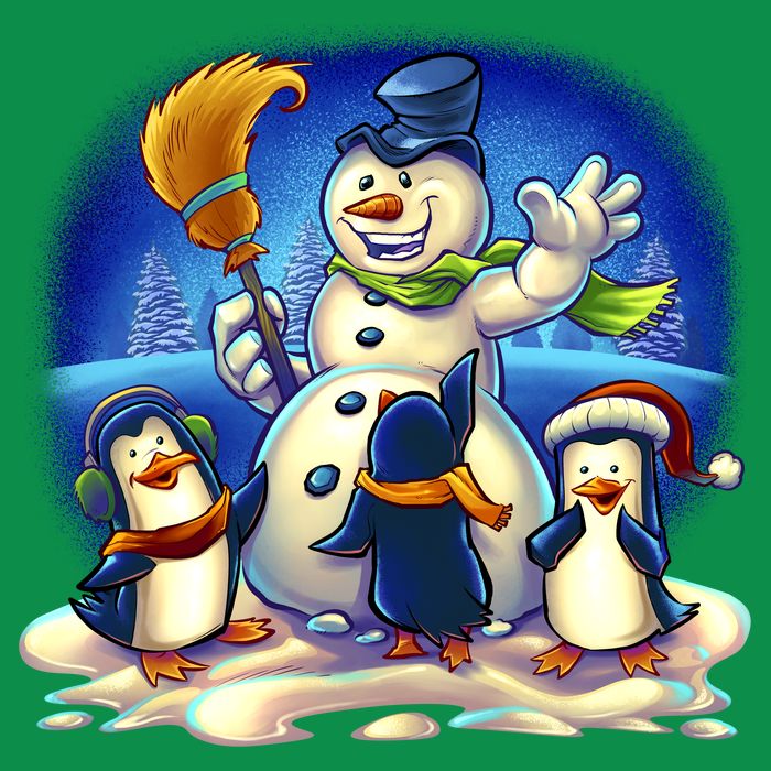 Snowman With Penguins Having Fun Baby Bodysuit