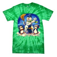 Snowman With Penguins Having Fun Tie-Dye T-Shirt