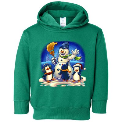 Snowman With Penguins Having Fun Toddler Hoodie