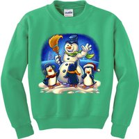 Snowman With Penguins Having Fun Kids Sweatshirt