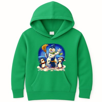 Snowman With Penguins Having Fun Kids Hoodie