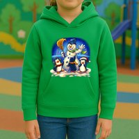 Snowman With Penguins Having Fun Kids Hoodie